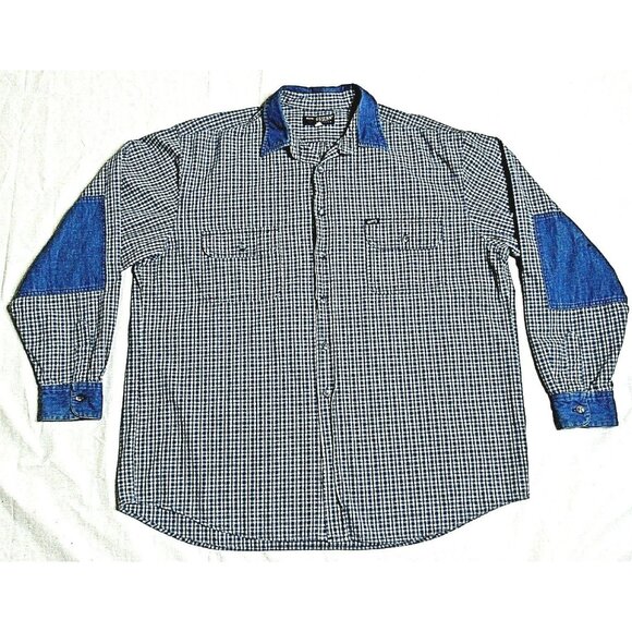 GUESS Other - Vintage Plaid Elbow Patch Shirt Button Blue Long Sleeve Large Marciano Guess